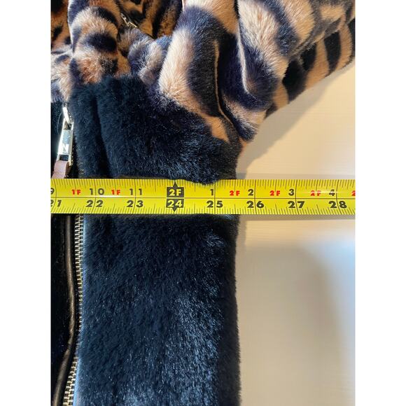 Nikki Jones Multi Print Faux Fur Jacket Balloon Sleeves Pockets Sz L Mob Wife - Picture 15 of 16